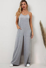 Load image into Gallery viewer, Black Loose Fit Side Pockets Spaghetti Strap Wide Leg Jumpsuit
