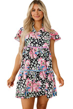 Load image into Gallery viewer, Pink Floral Ricrac Embellished Tiered Mini Dress