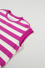 Load image into Gallery viewer, Rose Stripe Cap Sleeve Pocketed Shift T-shirt Dress
