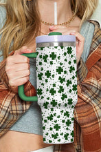 Load image into Gallery viewer, Dark Green Clover Print Thermos Cup with Handle 40oz