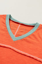 Load image into Gallery viewer, Grapefruit Orange Contrast Trim Exposed Seam V Neck T-shirt