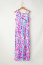 Load image into Gallery viewer, Purple Abstract Floral Print Sleeveless Maxi Dress
