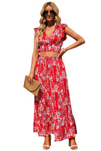 Load image into Gallery viewer, White Floral Ruffled Crop Top and Maxi Skirt Set