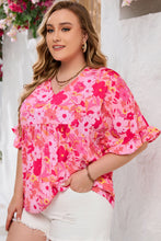 Load image into Gallery viewer, Rose Floral Print Ruffled Half Sleeve Plus Size Babydoll Blouse