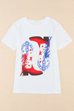 Load image into Gallery viewer, White American Flag Boots Pattern Graphic Tee