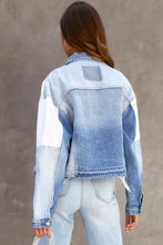 Load image into Gallery viewer, Sky Blue Color Block Denim Patchwork Frayed Hem Jacket