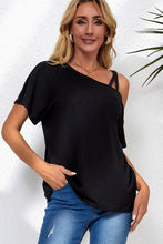 Load image into Gallery viewer, Black Asymmetric Criss Cross One Shoulder T Shirt