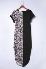 Load image into Gallery viewer, Black Contrast Solid Leopard Short Sleeve T-shirt Dress with Slits