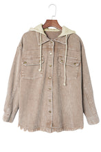 Load image into Gallery viewer, Khaki Patchwork Hooded Corduroy Shacket