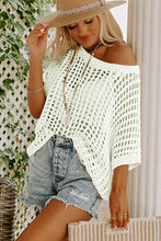 Load image into Gallery viewer, Apricot Fishnet Knit Ribbed Round Neck Short Sleeve Sweater Tee