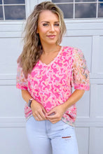 Load image into Gallery viewer, Bonbon Flowery Mesh Short Puff Sleeve Blouse
