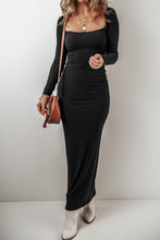 Load image into Gallery viewer, Black Long Sleeve Square Neck Maxi Bodycon Dress