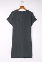 Load image into Gallery viewer, Gray Striped Ribbed Knit T-shirt Shift Dress