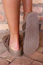 Load image into Gallery viewer, Brown Braided Detail Criss Cross Platform Slippers
