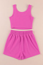 Load image into Gallery viewer, Rose Rib Knitted Sleeveless Crop Top and Elastic Waist Shorts Set