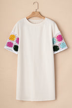 Load image into Gallery viewer, White Floral Crochet Splicing Sleeve T Shirt Dress