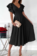Load image into Gallery viewer, Green Ruffled Sleeve Wrap V Neck Midi Dress