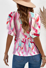 Load image into Gallery viewer, Pink Brush Stroke Printed Smocked Ruffle Tiered Dress