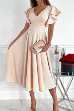 Load image into Gallery viewer, Green Ruffled Sleeve Wrap V Neck Midi Dress