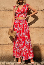 Load image into Gallery viewer, White Floral Ruffled Crop Top and Maxi Skirt Set