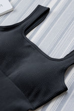 Load image into Gallery viewer, Black Ribbed Square Neck Padded Sports Romper
