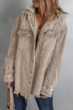 Load image into Gallery viewer, Khaki Patchwork Hooded Corduroy Shacket