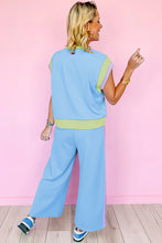 Load image into Gallery viewer, Sky Blue Color Block Detail Casual Two-piece Outfit