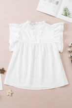 Load image into Gallery viewer, White Ruffle Accent Flutter Sleeve Notch Neck Top