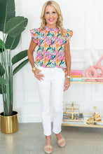 Load image into Gallery viewer, Rose Red Floral Print Ruffled Flutter Sleeve Blouse