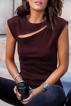 Load image into Gallery viewer, Black Slash Cutout Cap Sleeve T Shirt