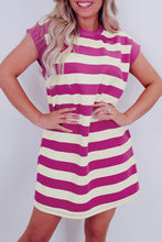 Load image into Gallery viewer, Rose Stripe Cap Sleeve Pocketed Shift T-shirt Dress