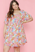 Load image into Gallery viewer, Multicolour Floral Puff Sleeve Square Neck Plus Babydoll Dress