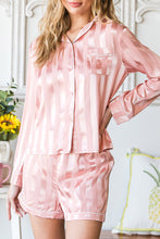 Load image into Gallery viewer, Pink Striped Print Buttoned Shirt and Drawstring Shorts Lounge Set