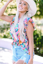 Load image into Gallery viewer, Rose Red Floral Print Ruffled Flutter Sleeve Blouse