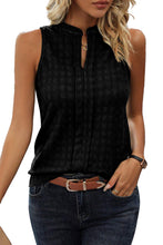 Load image into Gallery viewer, Black Lattice Textured Split Neck Tank Top