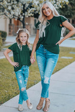 Load image into Gallery viewer, Green Tiered Sleeve Frilled Neck Dotted Top