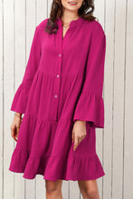 Load image into Gallery viewer, Rose Crinkled Tiered Split Neck Shirt Dress