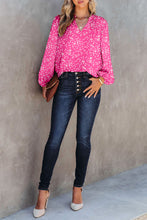 Load image into Gallery viewer, Pink Split Neck Fall Printed Crinkled Blouse