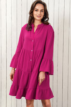 Load image into Gallery viewer, Rose Crinkled Tiered Split Neck Shirt Dress
