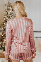 Load image into Gallery viewer, Pink Striped Print Buttoned Shirt and Drawstring Shorts Lounge Set