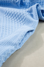 Load image into Gallery viewer, Light Blue Textured Puff Sleeve Ruffled V Neck Shift Mini Dress