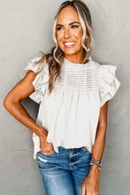 Load image into Gallery viewer, White Smocked Ruffle Sleeve Blouse