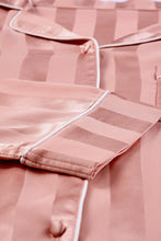 Load image into Gallery viewer, Pink Striped Print Buttoned Shirt and Drawstring Shorts Lounge Set