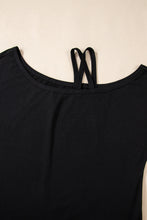 Load image into Gallery viewer, Black Asymmetric Criss Cross One Shoulder T Shirt