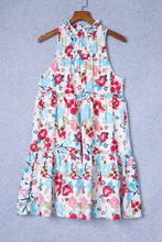 Load image into Gallery viewer, White Frill Mock Neck Sleeveless Tiered Floral Dress