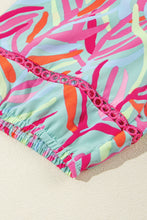 Load image into Gallery viewer, Light Blue Abstract Printed Ricrac Tiered Puff Sleeve Dress