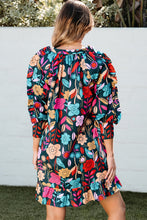 Load image into Gallery viewer, Green Floral Print Puff Sleeve Ruffled Mini Dress