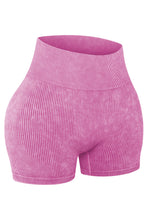 Load image into Gallery viewer, Red Seamless Ribbed Knit Butt Lifter Yoga Shorts