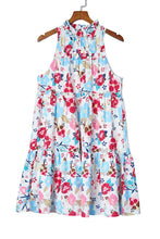 Load image into Gallery viewer, White Frill Mock Neck Sleeveless Tiered Floral Dress