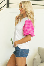 Load image into Gallery viewer, White Contrast Tweed Puff Sleeve Top